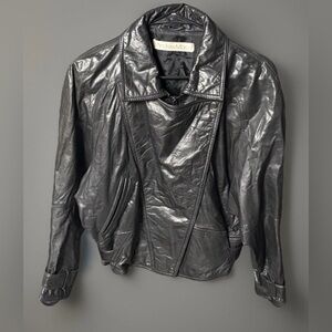 Andrew Marc 100% Leather Moto Jacket Black Zip Up Belted Waist Women’s Medium
